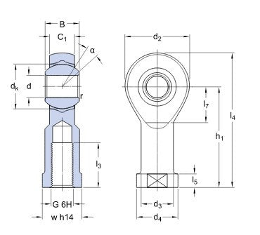SKF SIKB 6 F tête articulée, filetage intérieur droit, acier/PTFE FRP