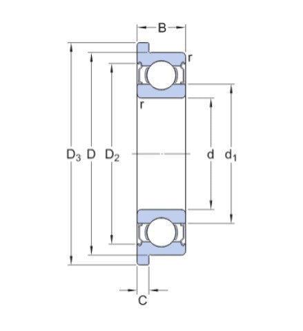 SKF W 637/8 R-2Z roulement à billes en acier inoxydable avec bride