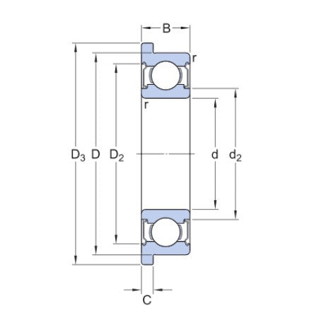 SKF W 638/8 R-2Z (SF688-2Z W6) roulement à billes en acier inoxydable avec bride